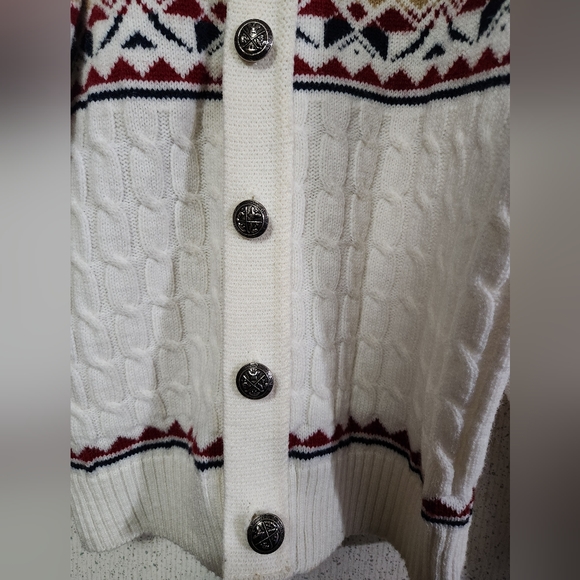 Lord Jeff Knit Cardigan Sweater 100% Wintuk Made In USA Fair Isle Style M Beige - Picture 9 of 16